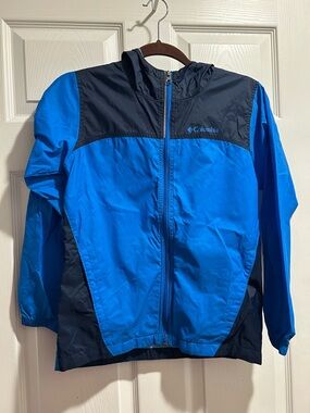 Columbia Kids Bright Blue and Navy Hooded Rain Jacket